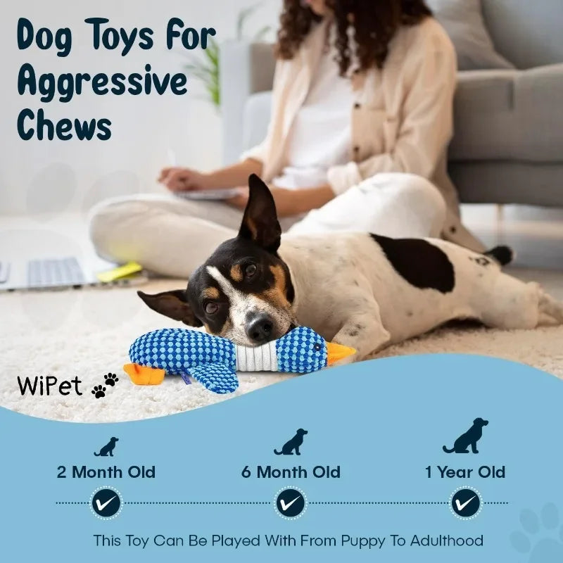 Blue Goose Pet Toy for Dogs & Cats Double Color Plush Sound Toy Tough Bite Resistant Chew Toy Soft Stuffed Interactive Squeaky T