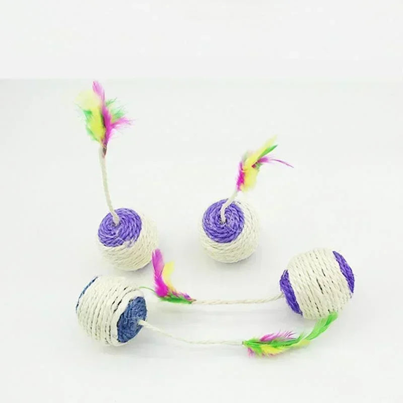 Interactive Sisal Cat Ball Toy – Feather Scratching Toy for Cats