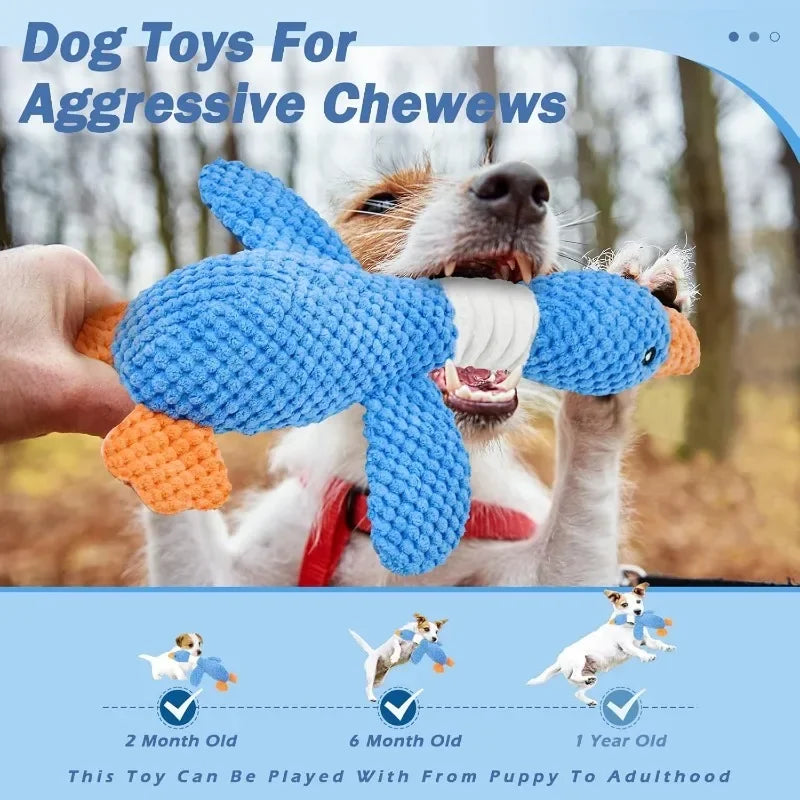 Blue Goose Pet Toy for Dogs & Cats Double Color Plush Sound Toy Tough Bite Resistant Chew Toy Soft Stuffed Interactive Squeaky T