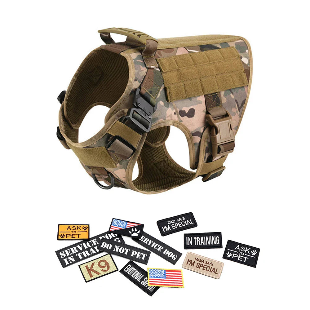 Military Dog Harness/ Collar/ Leash- Bags- Patches Set- Pet Malinois Training Vests-Sizes S to XL- Collars/Leashes
