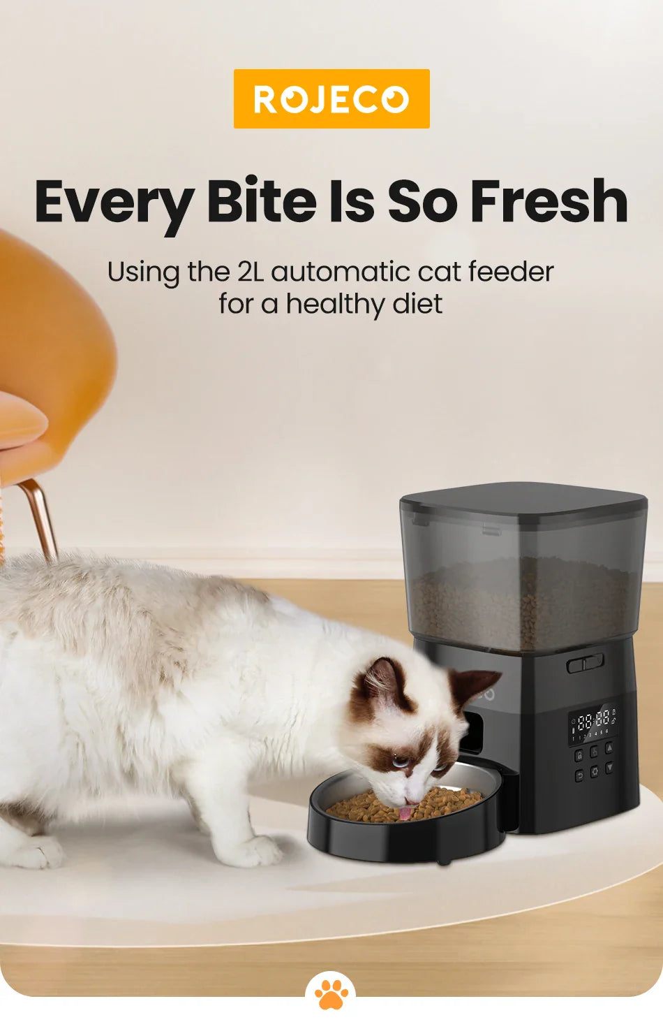ROJECO Automatic Pet Feeder Button Version Auto Cat Food