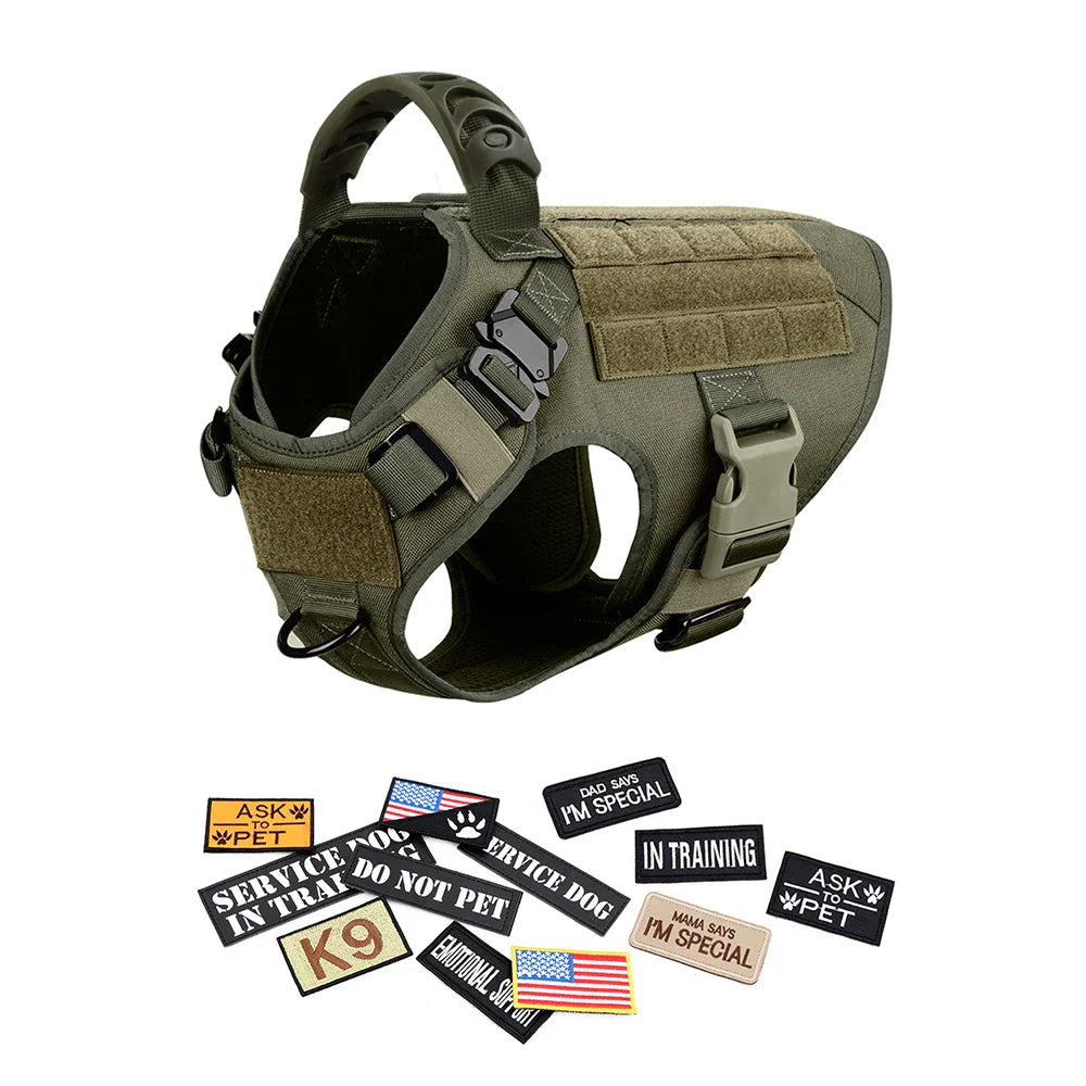 Military Dog Harness/ Collar/ Leash- Bags- Patches Set- Pet Malinois Training Vests-Sizes S to XL- Collars/Leashes