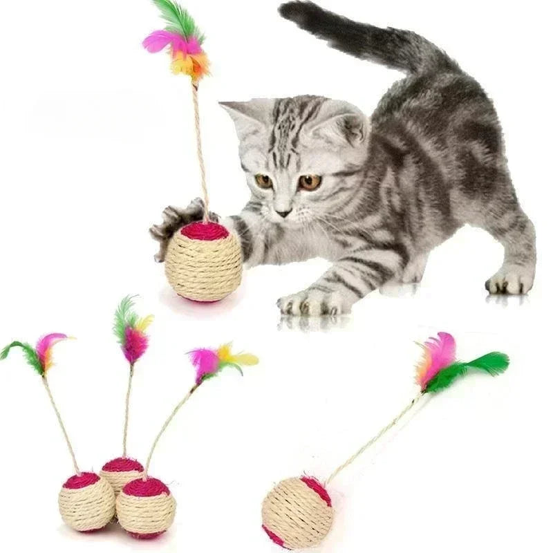 Interactive Sisal Cat Ball Toy – Feather Scratching Toy for Cats