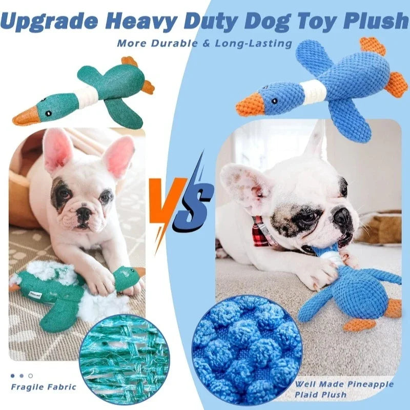 Blue Goose Pet Toy for Dogs & Cats Double Color Plush Sound Toy Tough Bite Resistant Chew Toy Soft Stuffed Interactive Squeaky T