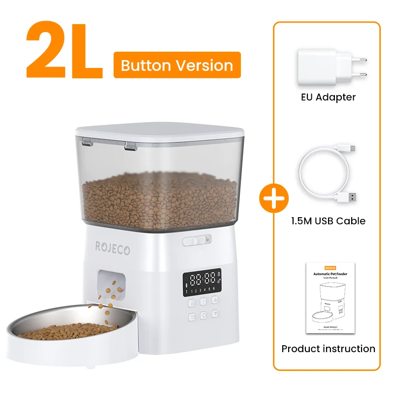 ROJECO Automatic Pet Feeder Button Version Auto Cat Food