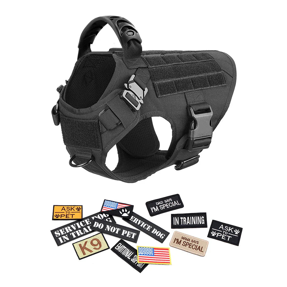 Military Dog Harness/ Collar/ Leash- Bags- Patches Set- Pet Malinois Training Vests-Sizes S to XL- Collars/Leashes
