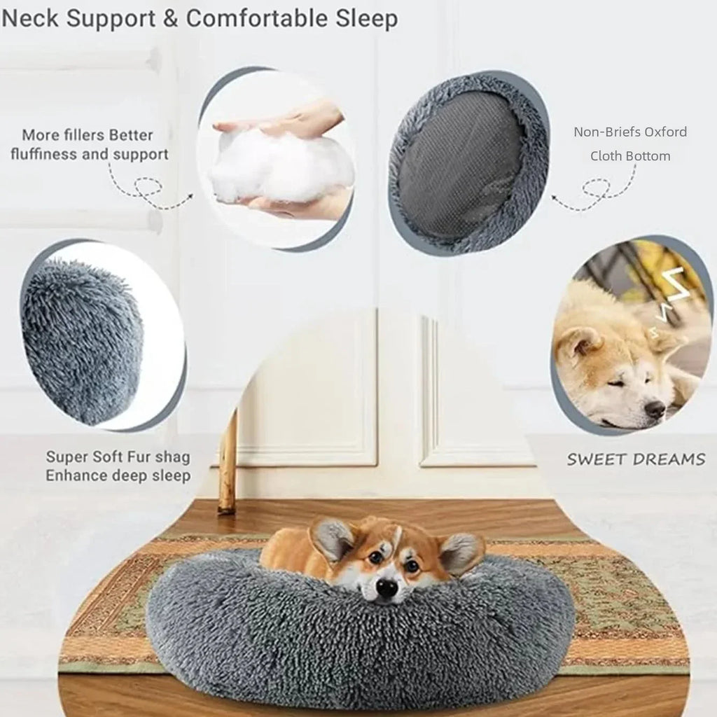 Round Pet Bed – Super Soft Plush Dog & Cat Bed for Large and Medium Dogs, Winter Warm Sleeping