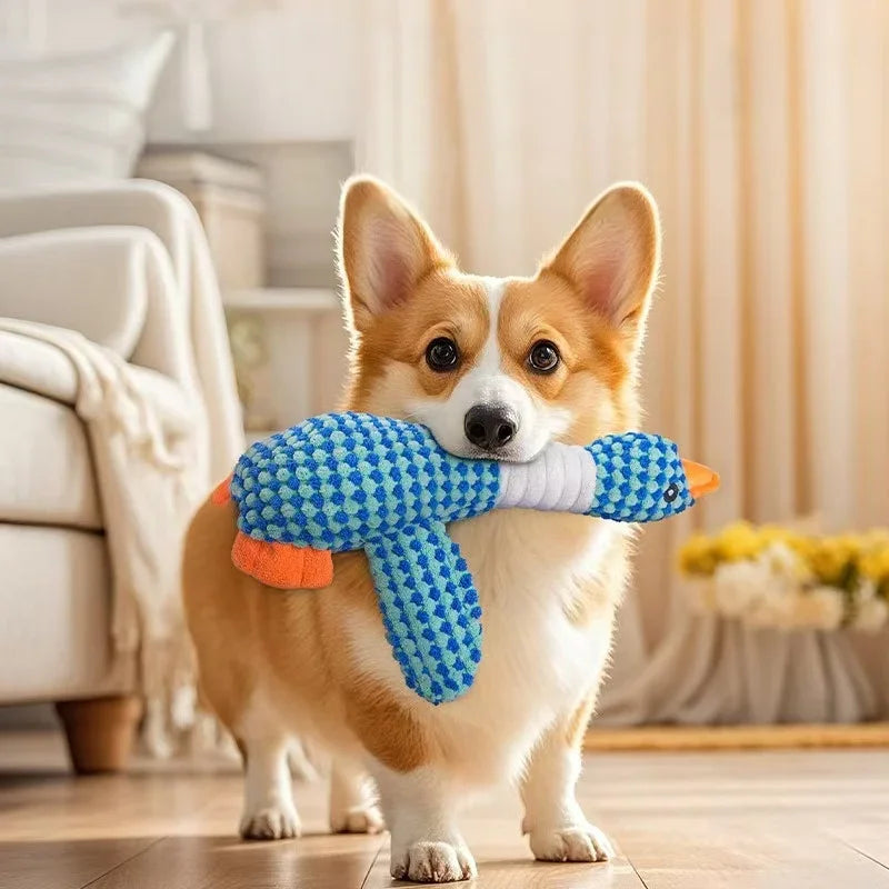 Blue Goose Pet Toy for Dogs & Cats Double Color Plush Sound Toy Tough Bite Resistant Chew Toy Soft Stuffed Interactive Squeaky T