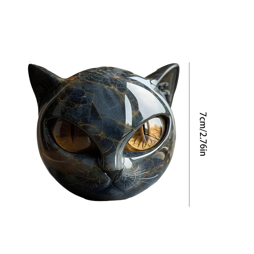 Black Cat Resin Figurine - Marble Texture Cat Head Stone Keepsake Office Desk Decor Gift for Cat Lovers Healing Crystal Style
