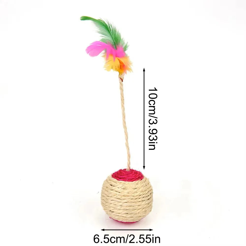 Interactive Sisal Cat Ball Toy – Feather Scratching Toy for Cats