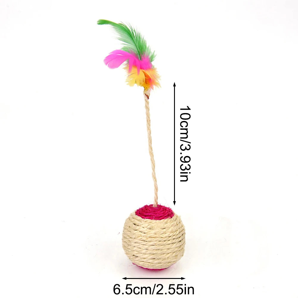 Interactive Sisal Cat Ball Toy – Feather Scratching Toy for Cats