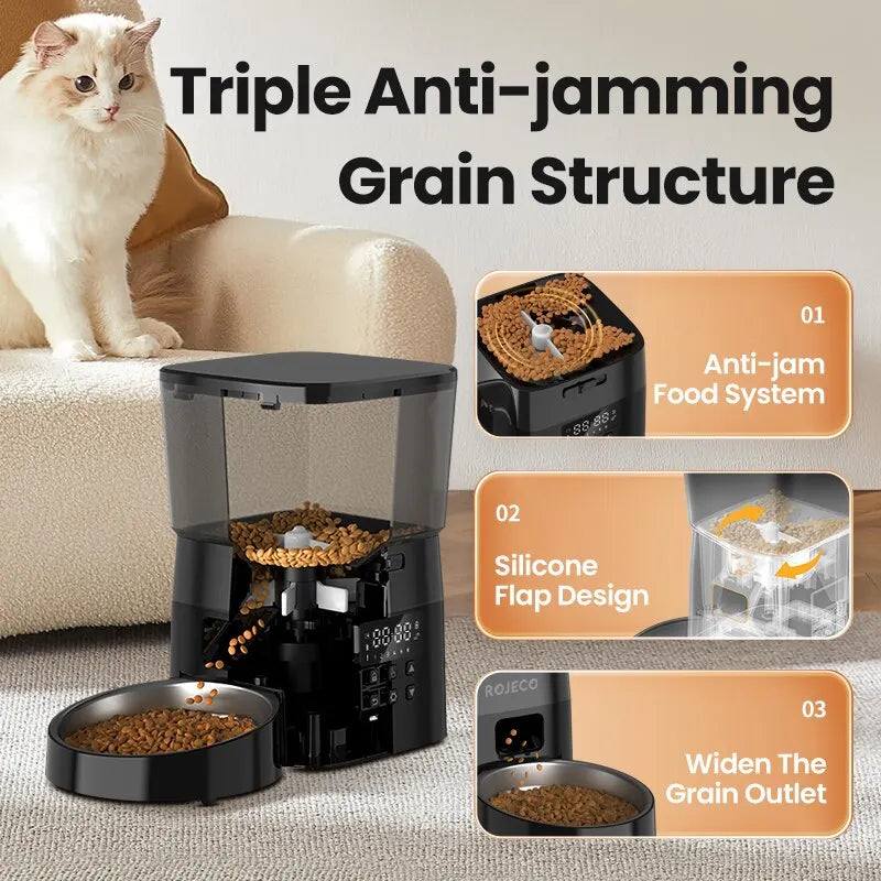 ROJECO Automatic Pet Feeder Button Version Auto Cat Food