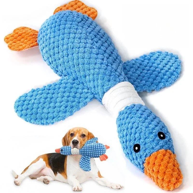 Blue Goose Pet Toy for Dogs & Cats Double Color Plush Sound Toy Tough Bite Resistant Chew Toy Soft Stuffed Interactive Squeaky T
