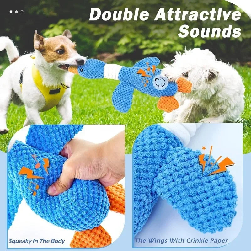 Blue Goose Pet Toy for Dogs & Cats Double Color Plush Sound Toy Tough Bite Resistant Chew Toy Soft Stuffed Interactive Squeaky T