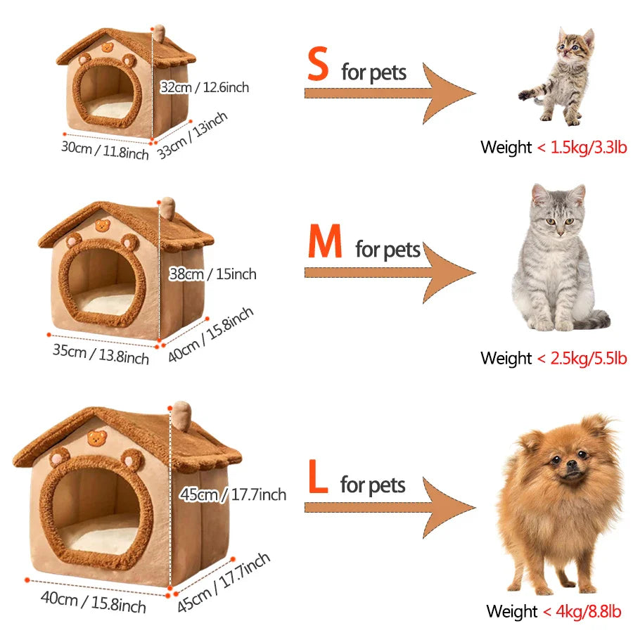 Foldable Pet House – Removable & Washable Cat and Dog Bed for Small to Medium Pets