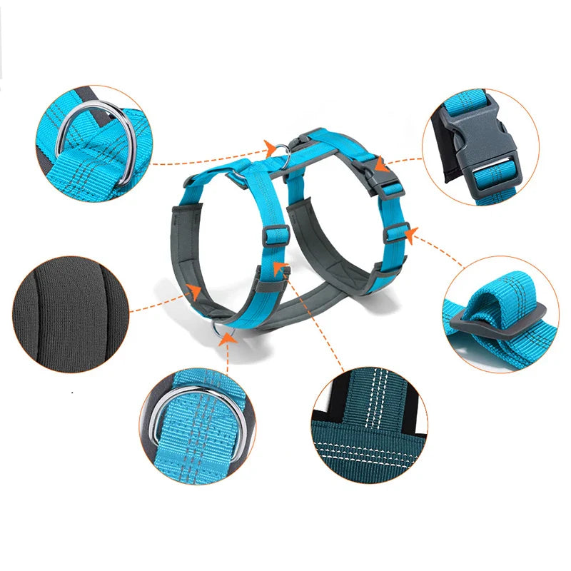 MeowVistaCN Adjustable H Shaped Dog Harness Nylon Reflective No Pull