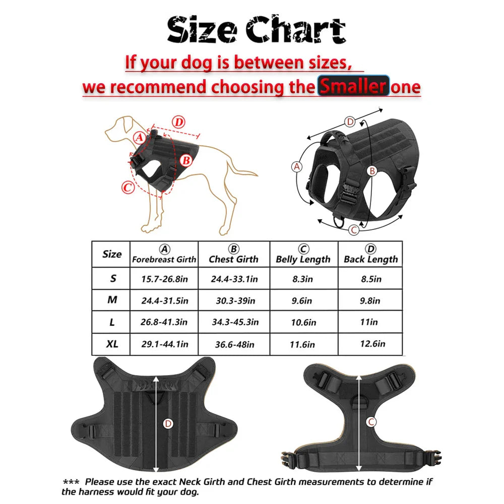 Military Dog Harness/ Collar/ Leash- Bags- Patches Set- Pet Malinois Training Vests-Sizes S to XL- Collars/Leashes