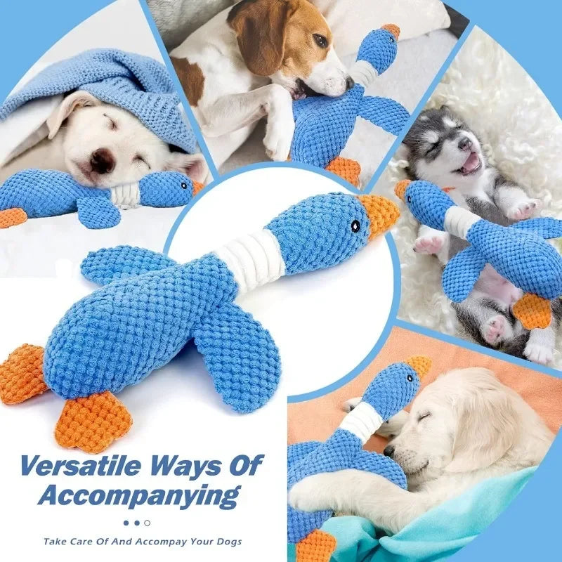 Blue Goose Pet Toy for Dogs & Cats Double Color Plush Sound Toy Tough Bite Resistant Chew Toy Soft Stuffed Interactive Squeaky T