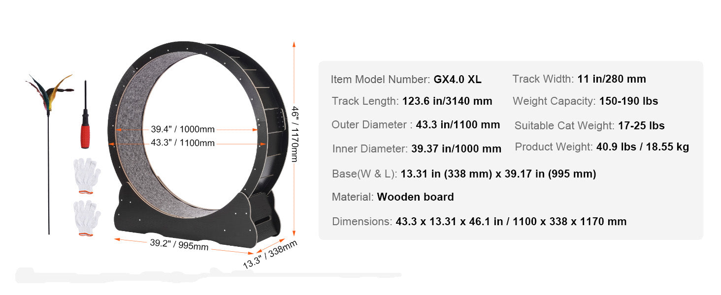 SucceBuy Wooden Cat Exercise Wheel Large Cat Treadmill Wheel for Indoor Cat Running Wheel with Detachable Carpet& Cat Teaser