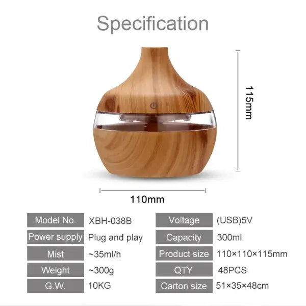 Ultrasonic air humidifier aroma diffuser unisex (300ml) for aromatherapy